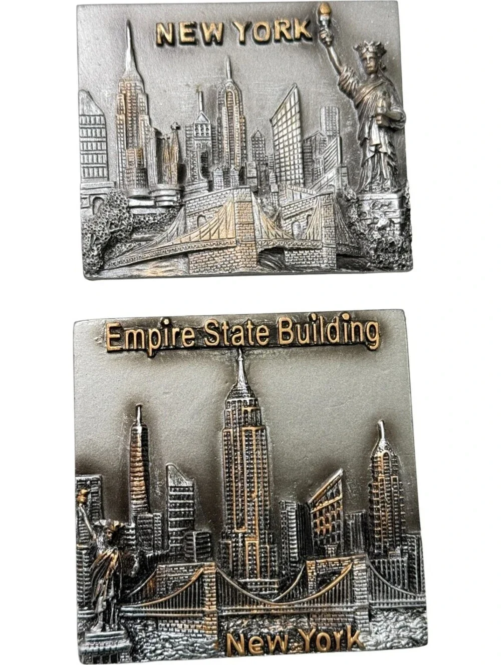 2 pc Lot New York City 3d Metallic Skyline Magnets Empire State Building
